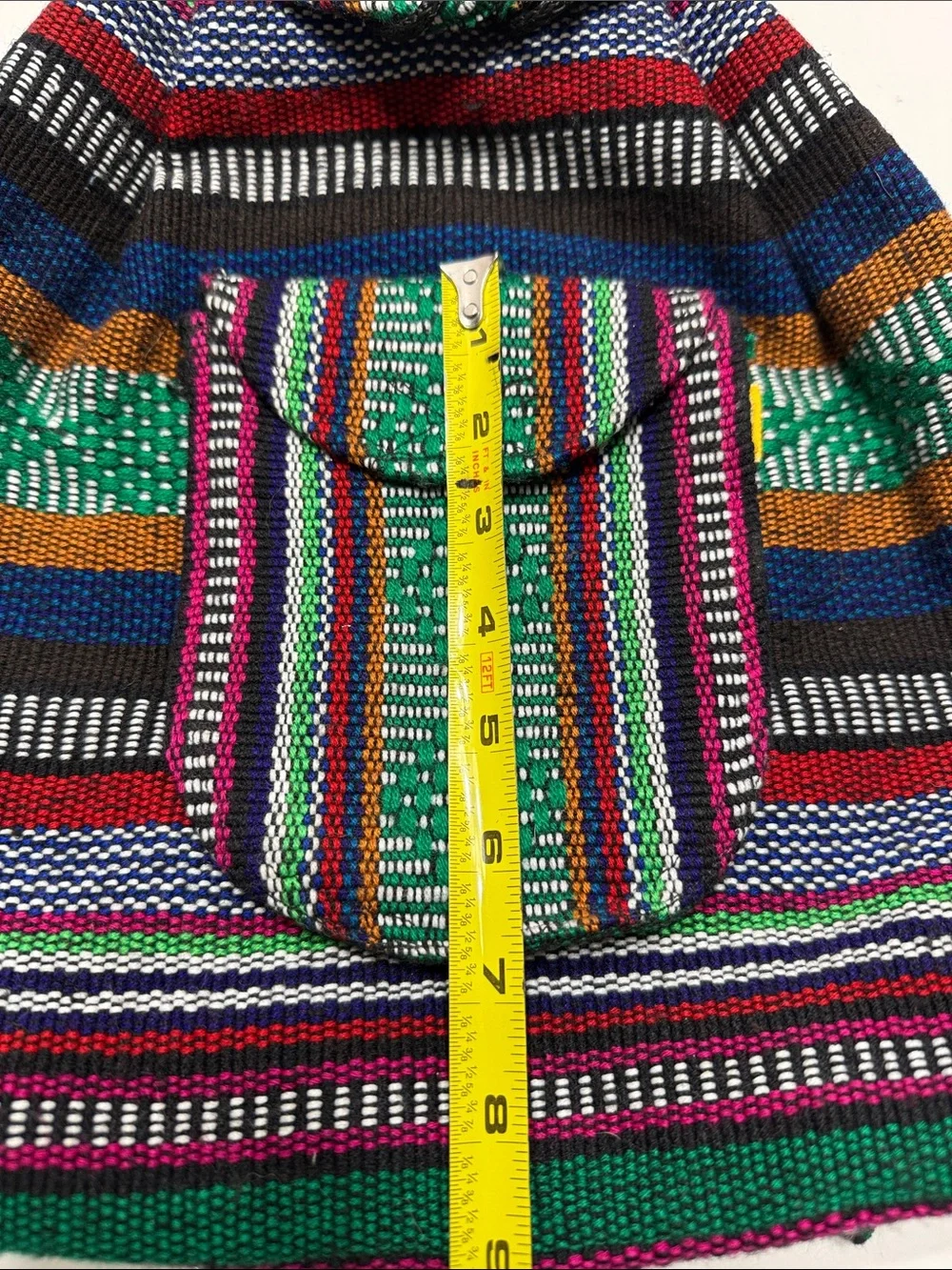 Pinzon Green Handwoven Striped Women’s Backpack with Multicolor Accents